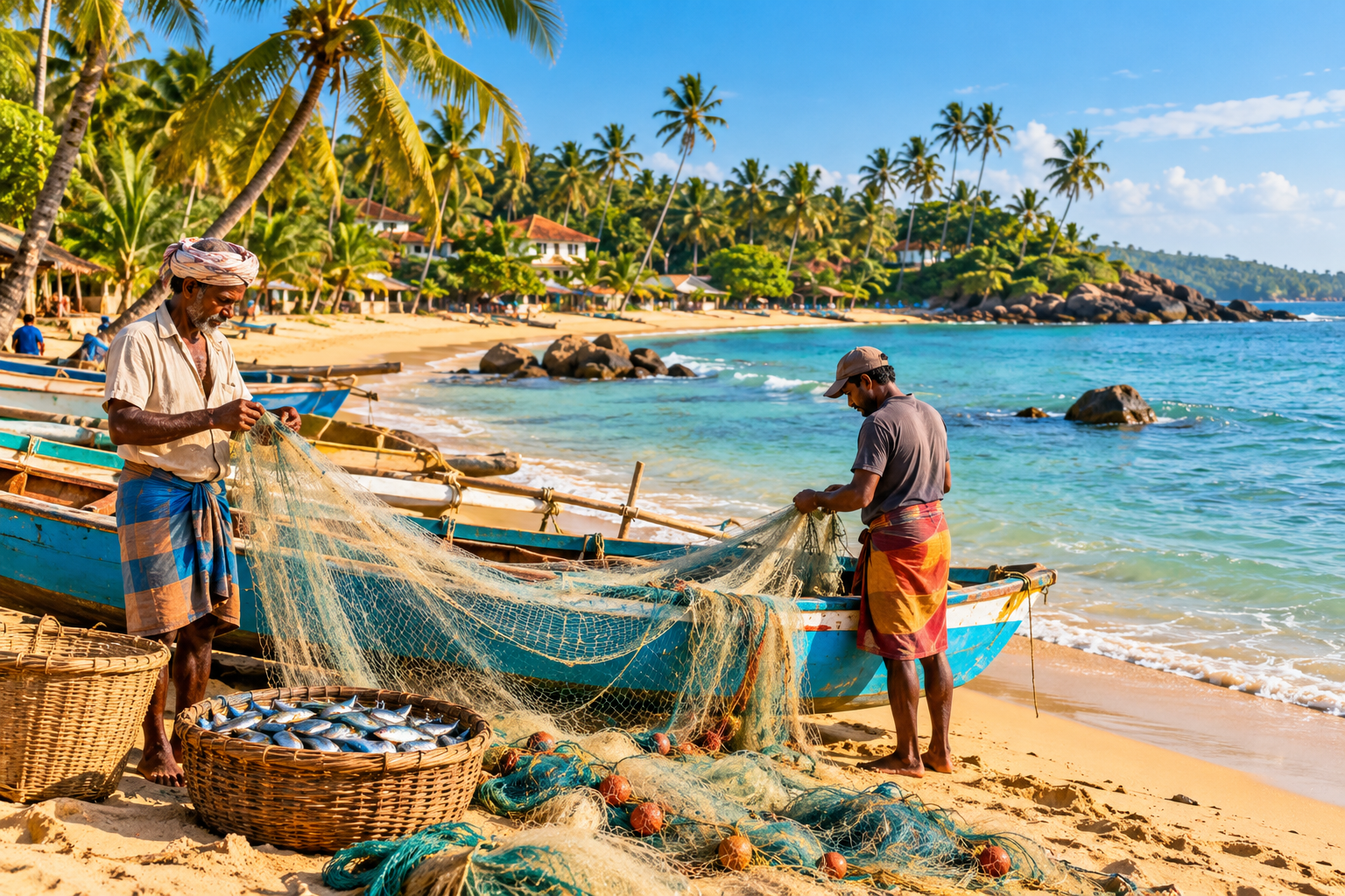 Illustrative Sri Lankan coastal fishing village