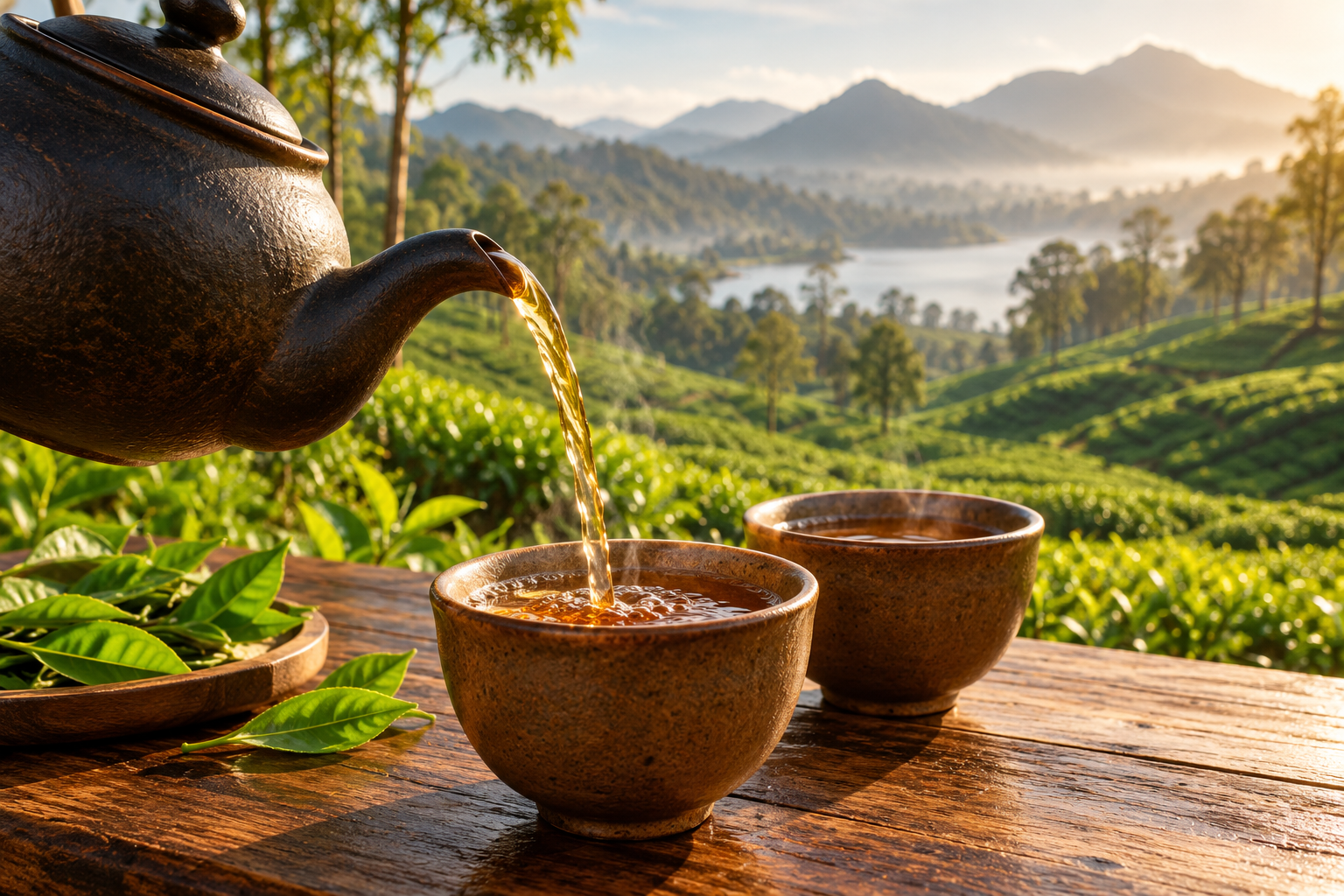 Ceylon tea moment, illustrative travel imagery
